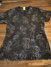 Disney Embroidered Mickey Minnie Mouse Scrub Top Elastic Back Pockets Size Large