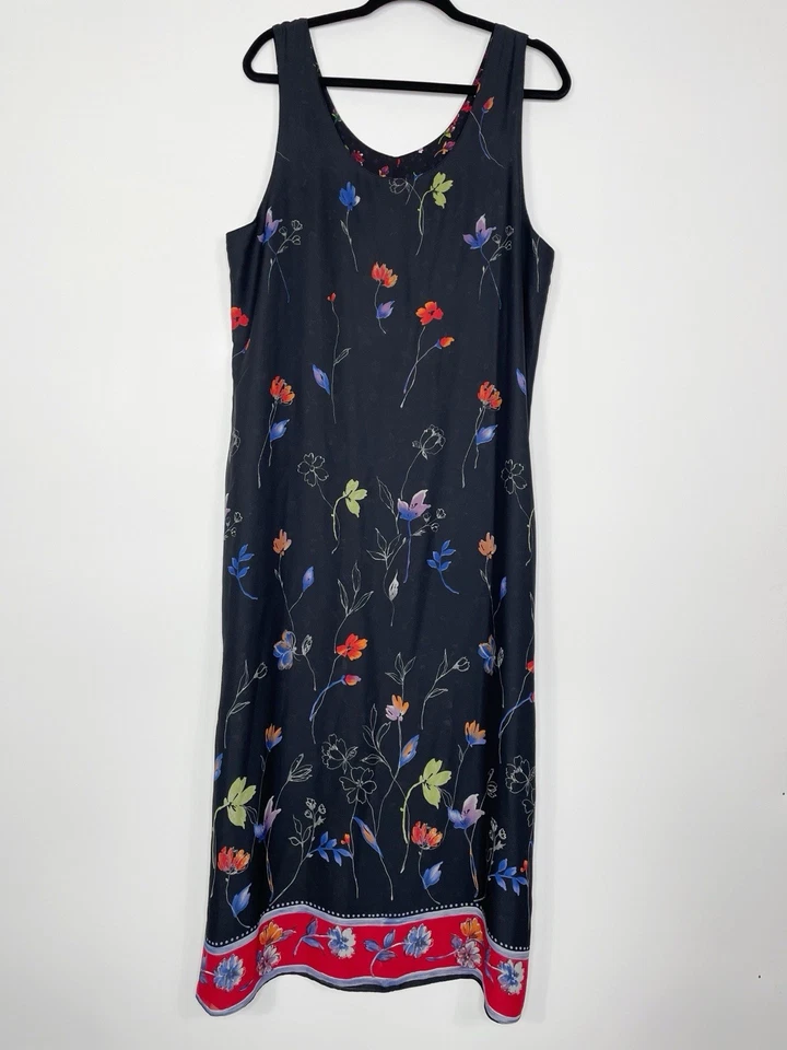 Vestido maxi floral reversível vintage impressões tamanho grande preto escuro Cottagecore - Imagem 2 de 4