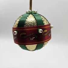 Vintage Christmas Ornament Ribbon Bead Gold Holiday Decor Celebration Decoration