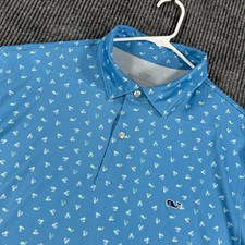 Vineyard Vines Performance Shirt Mens Large Blue Fly Fish Short Sleeve New