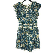 Ulla Johnson Endah Floral Playsuit Romper Ruffle Blue Size 4 Cotton Viscose Boho