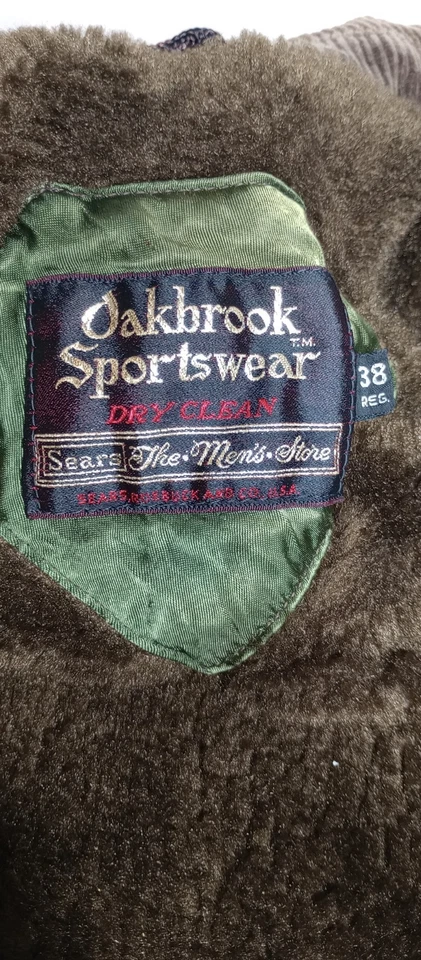 复古 Oakbrook 运动装夹克 38R Sears 灯芯绒外套毛皮双排扣 阅读 — 第 4/4 张图片