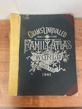 Cram's Unrivaled Family Atlas Of The World Indexed 1901 Hardcover Worn Bind