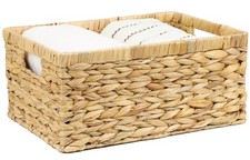 Large Water Hyacinth Wicker Basket Rectangular Storage Bin with Handles