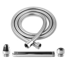 Metal Shower Enema Kit 6 inch 3 Interchangeable Nozzle 5 Ft Hose Anal Douche