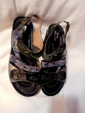 Spring Step Suzanne Sandals Black Silver Multi Size 40 (US 9) BOHO Style Shoes