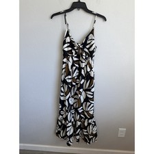 Tabitha Brown for Target Black Cream Botanical Tie Front Midi Dress Womens XXS