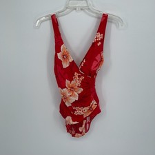 Classics by Jantzen Vintage Women's Red Floral Surplice One Piece Swimsuit Sz 10