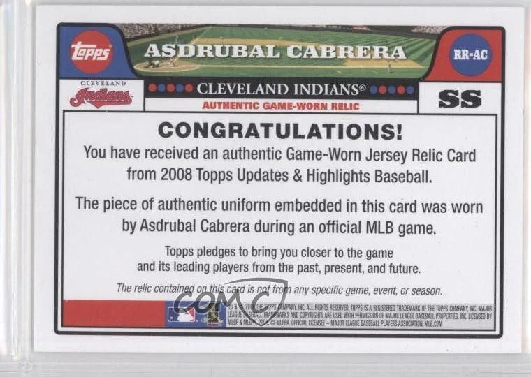 2008 Topps Update Retail Relics Asdrubal Cabrera #RR-AC Rookie RC - Image 2 of 2