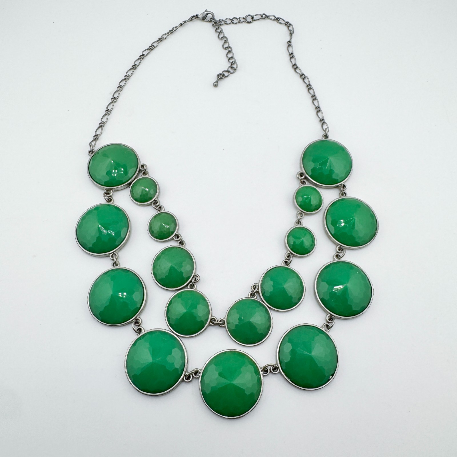 Bold Green Bubble Statement Necklace Silver Tone … - image 8