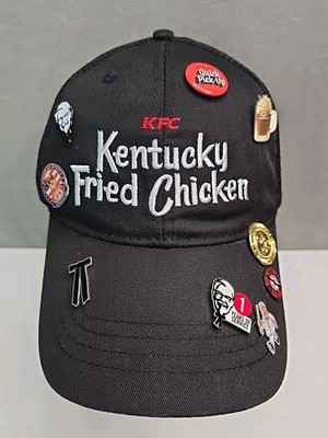Kentucky Fried Chicken hat black padded mesh strap back includes 9 pins on cap