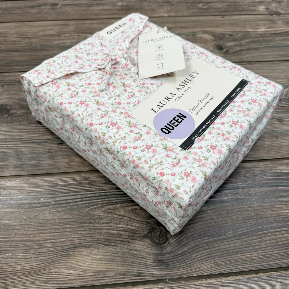 Conjunto de lençóis queen Laura Ashley Evie vermelho carmesim floral verde 4 peças casa de campo fazenda - Imagem 3 de 4