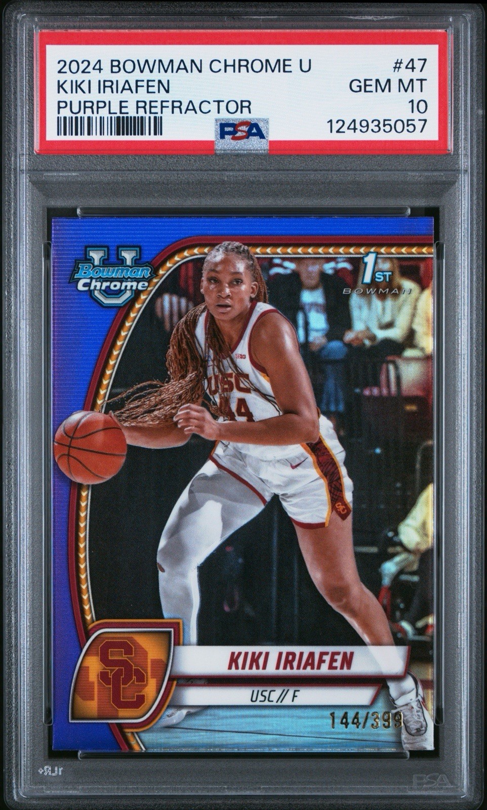 2024-25 Bowman U Chrome Kiki Iriafen 1st Purple Refractor /399 PSA 10