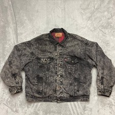 Vintage Levi's Black Stone Wash Jacket XL 70417-9419 Buffalo Plaid Lined USA