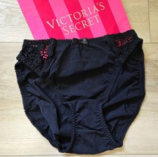 NIB Vintage Victoria's Secret Black Smooth Lace Insets Hi-Cut Brief Panties M