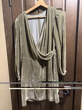 Reformation Sage Green Crushed Velvet Draped Mini Dress Size 10