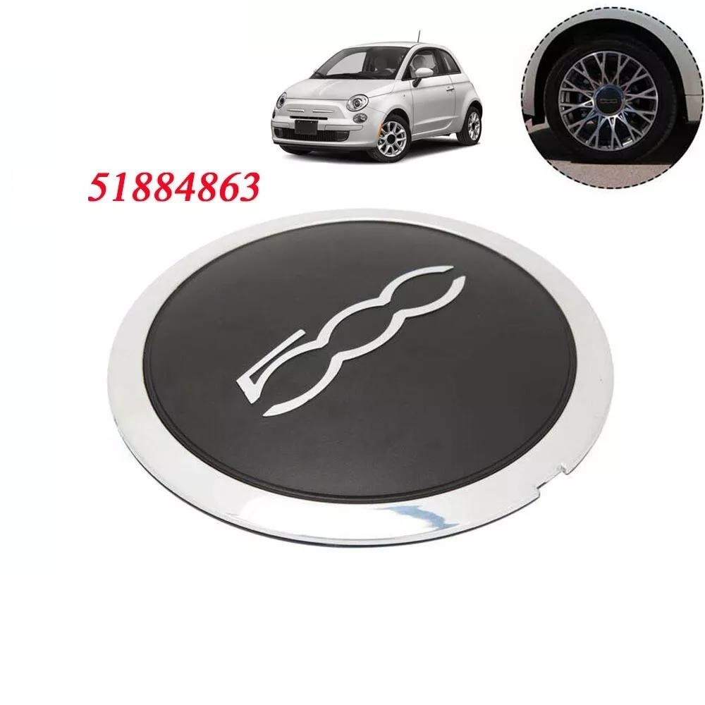 51884863 Per Fiat 500 Copricerchio in Lega Tappo Centrale Nero e Argento 133mm!