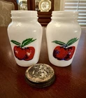 Vintage 50s Anchor Hocking Fire King Apple Salt & Pepper Shakers Milk Glass