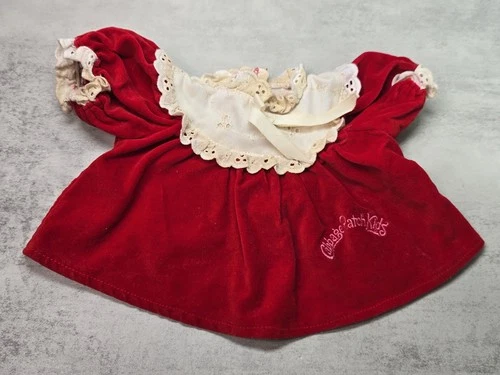Vintage Cabbage Patch Kid Red Velvet Dress Christmas Bows 80's Embroidered Doll