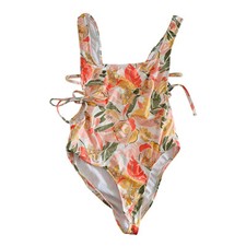 Hurley Women's One Piece Bathing Suit Multicolor Square Neck Open Back Small