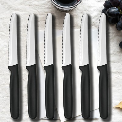 Set of 6 Serrated Steak Knives   Premium Stainless Steel Tomato, Sausage & Meat