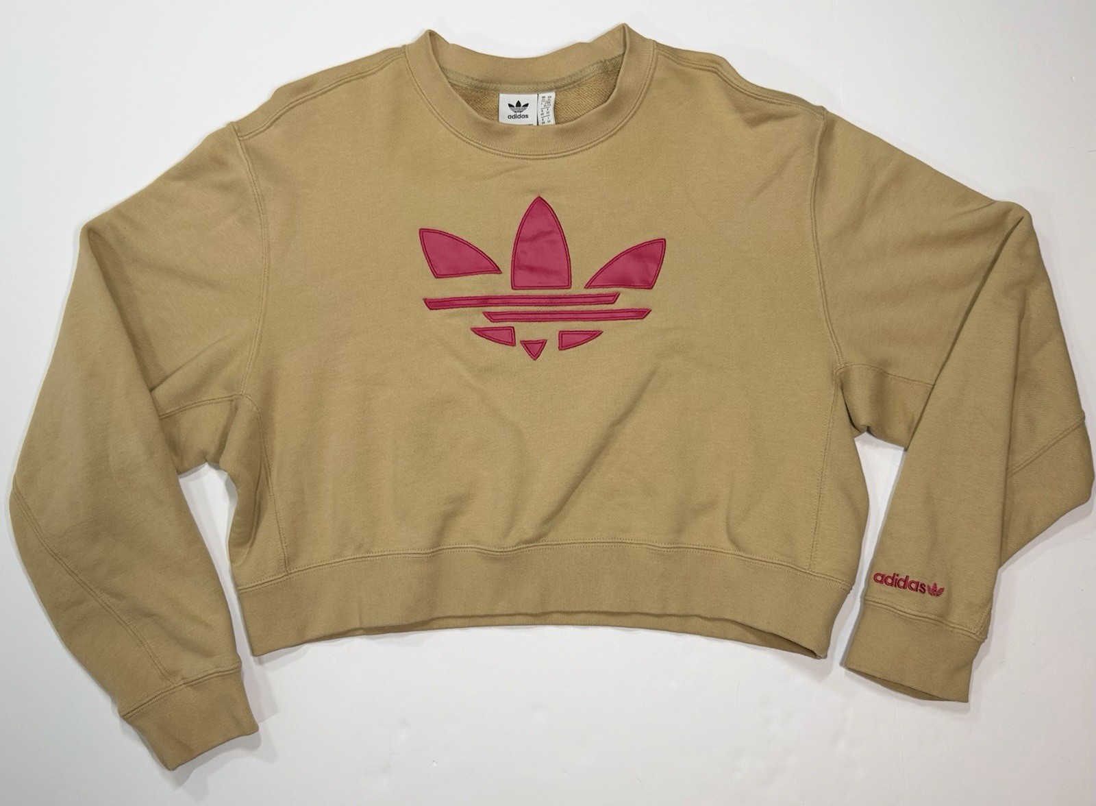 Adidas Beige Womens Originals Shattered Trefoil Cropped Sweatshirt Size XL