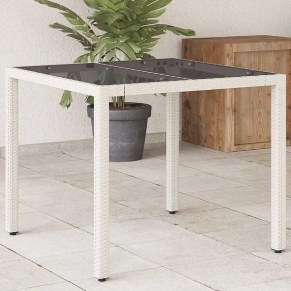 Gartentisch Mit Glasplatte Weiß 90X90X75 Cm Poly Rattan-image