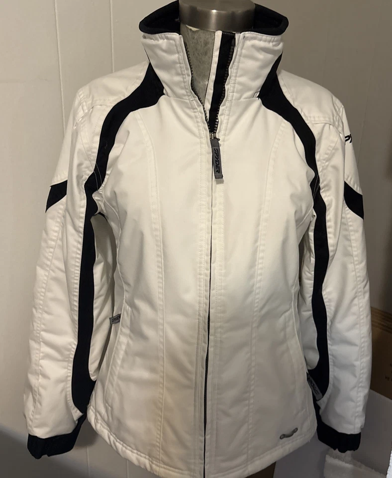 Chaqueta de esquí Spyder Endure cremallera completa nailon peso medio para mujer talla 8 blanca/negra Foto 3 de 4