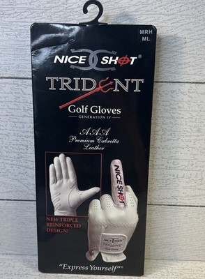 Nice Shot The Bird Golf Glove, White Cabretta Leather Men's Right Hand Med Large