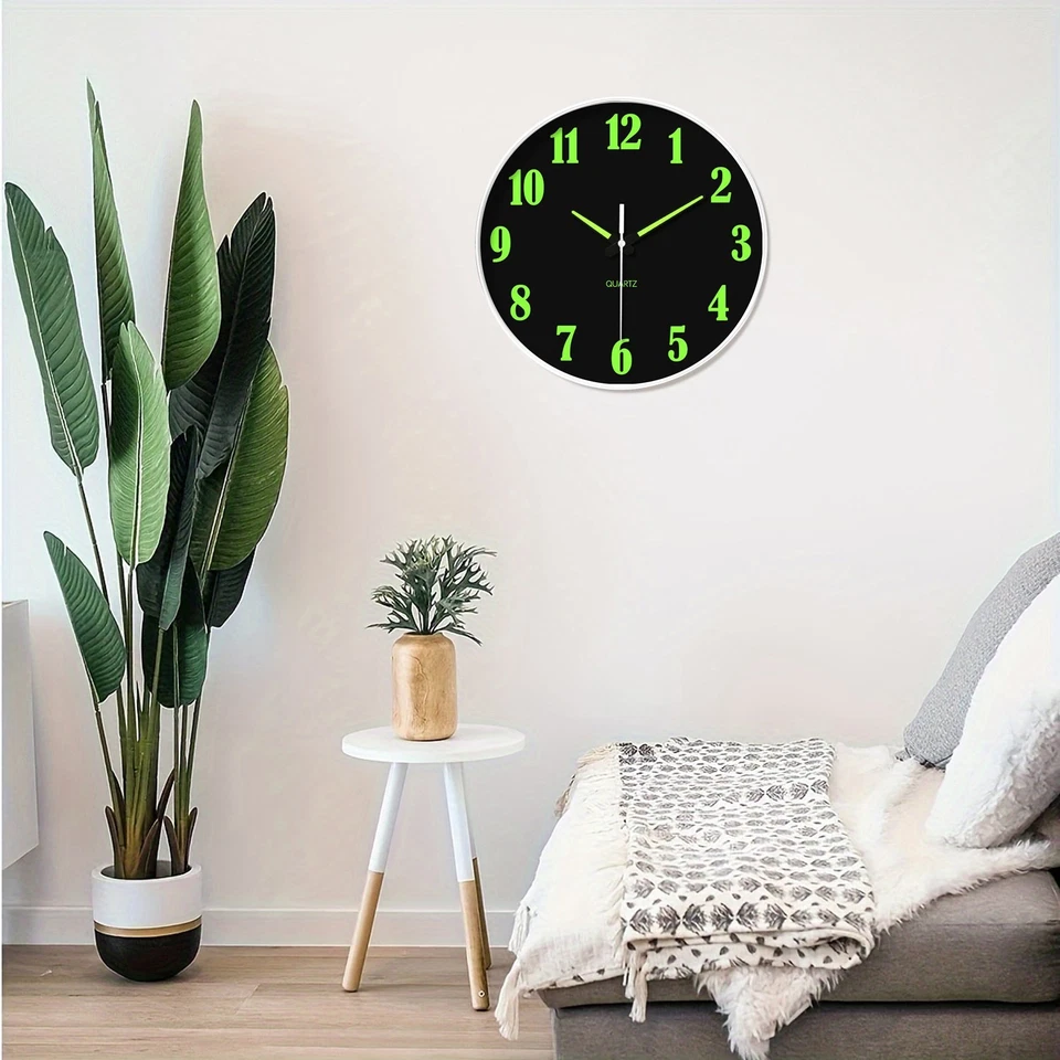 Reloj de pared luminoso negro 8-12 pulgadas para decoración de salón y dormitorio Foto 3 de 4