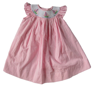 Zuli Kids Dress Pink Gingham Smocked Bishop Sailboats Baby Girl 18M 12-18 mo