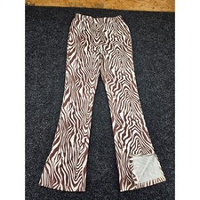 Shein Womens Zebra Print Flare Pants Brown White High Waist Split Hem Small