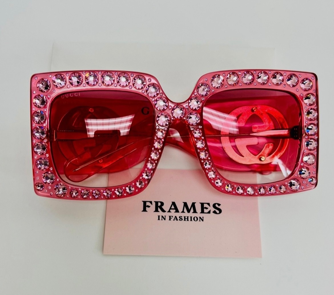 GUCCI Hollywood Forever 0145 Pink Logo Crystal Gg0145 001
