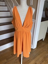 Emory Rose Sz Large Orange V Neck Tie Fit And Flare Summer Dress