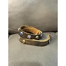 Vintage Distressed Brown Leather Jeweled Belt Multi Color Studded Western Boho