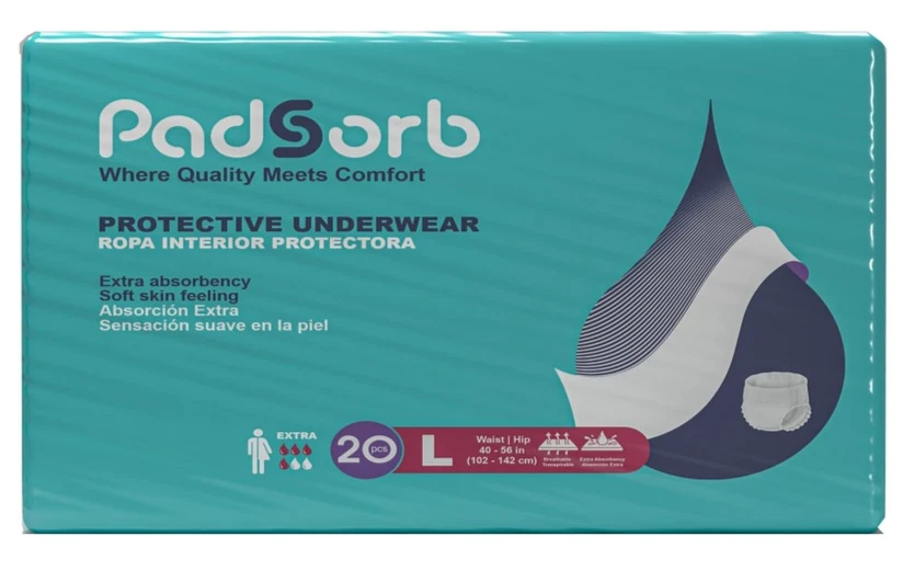 Padsorb Protective Underwear Extra Absorbency Large 20/Pack, 4 Pack/Case
