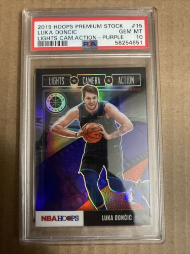 Luka Doncic 2019-20 Hoops Premium Stock Purple Lights Camera Action PSA 10 - Picture 1 of 2