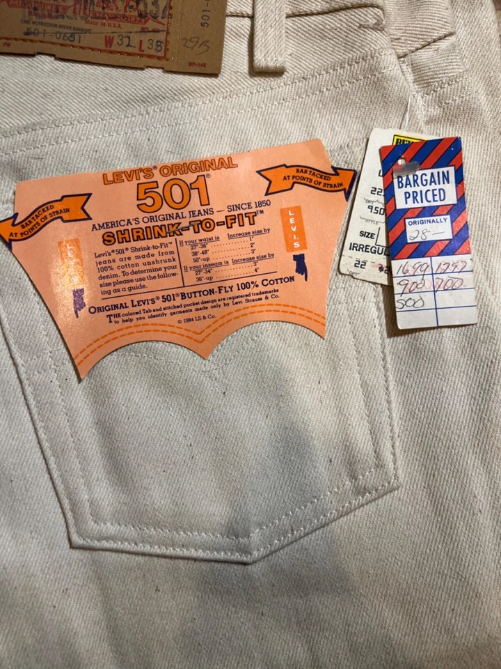 New~NWT~Vintage 1984 Mens Levis Original 501 Jeans White IRREGULAR 32X38 - Image 2 of 4