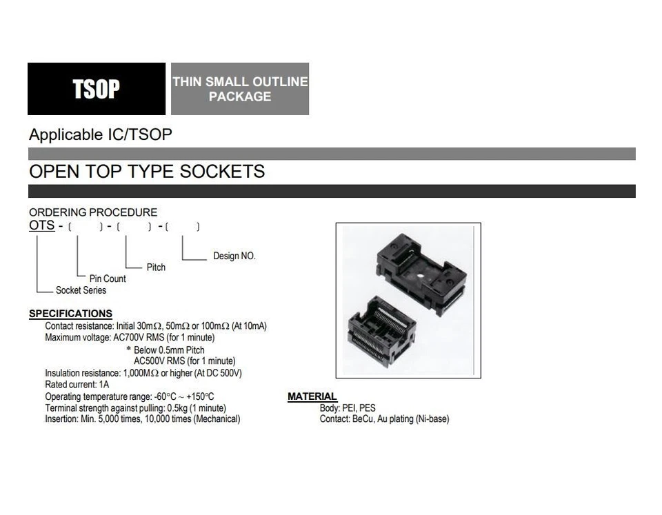 [42 piezas] OTS-48-0.5-03 ENPLAS prueba y grabación pasadores de enchufe/paso 48P/0.5 mm TSOP48 Foto 4 de 4