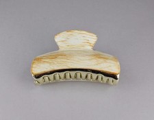 Cream hair clip barrette alligator claw clamp 3 3/8" long brush strokes pattern