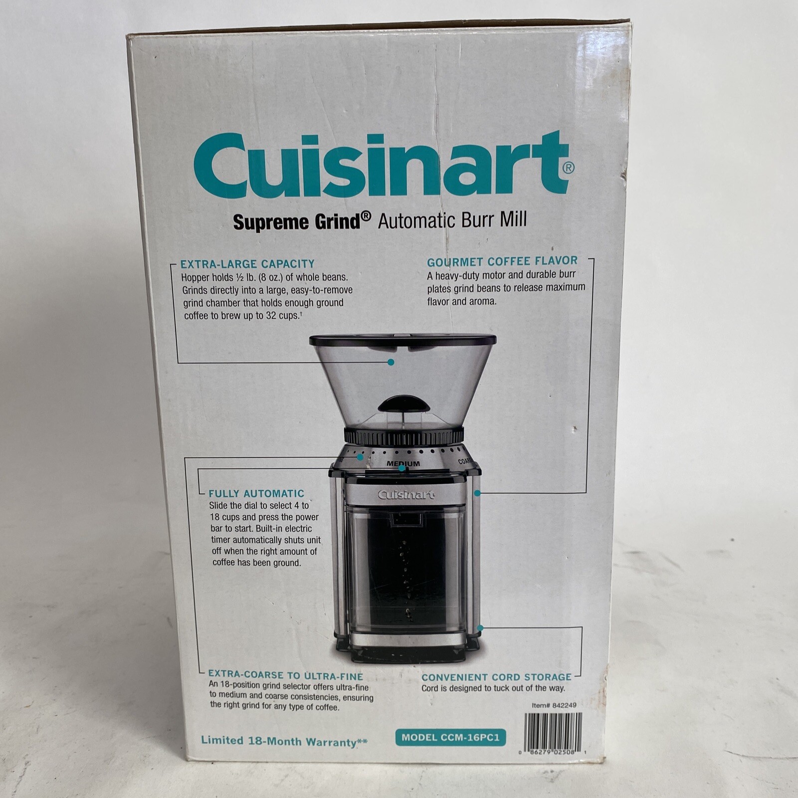 CUISINART SUPREME GRINDER AUTOMATIC BURR MILL NEW CCM16PC1 eBay