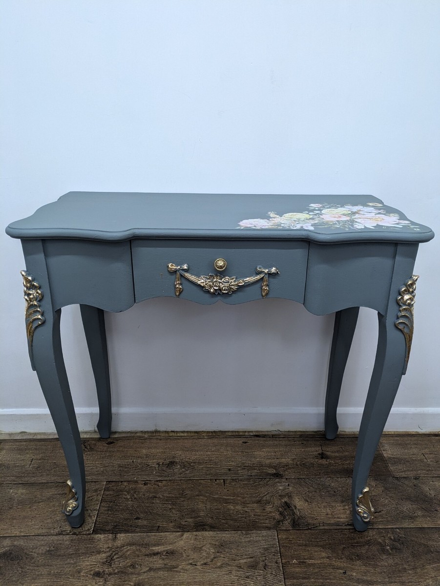 Upcycled Painted Sage Green Console Dressing Table Flower Decoupage | eBay  UK