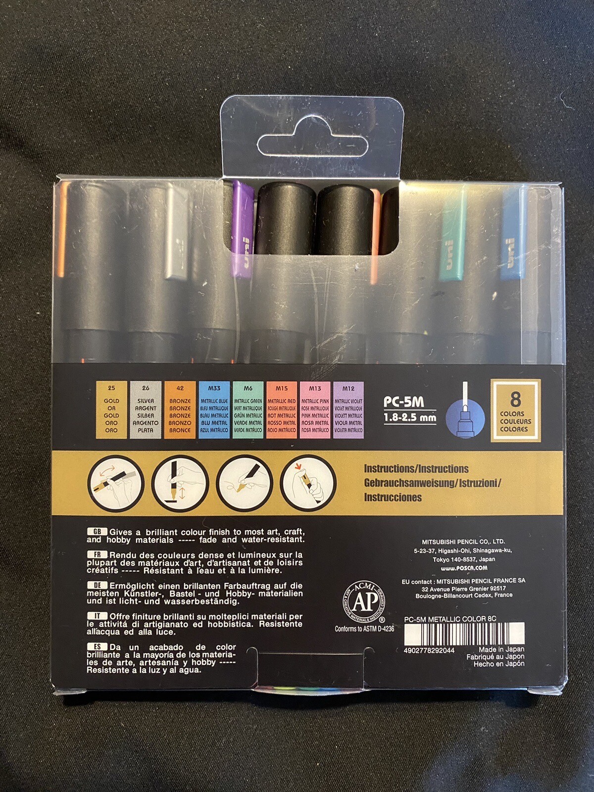 Uni-Posca Paint Marker Metallic Colors Set of 8 / PC5M / 1.8-2.5mm