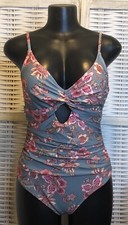 NWT Cupshe Womens One Piece Swimsuit Size Large Grey Floral Pink Nude