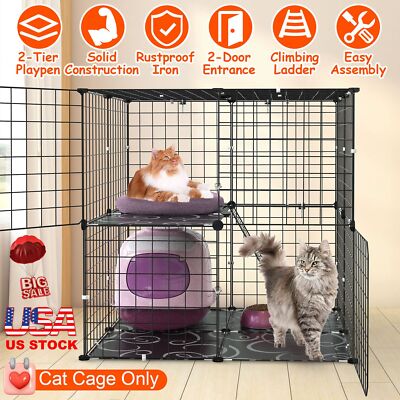 2Tier Cat Cage Playpen Indoor Pet Enclosures Kitten Kennel House Detachable