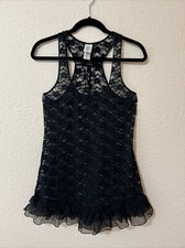 In Bloom Sheer Floral Lace Babydoll Chemise Cami Lingerie Dress S Ruffle Black