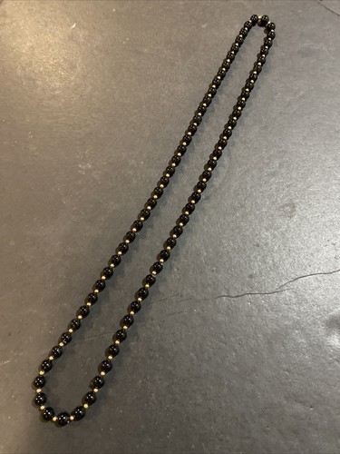 14K Gold Bead Genuine Black Onyx Bead Necklace