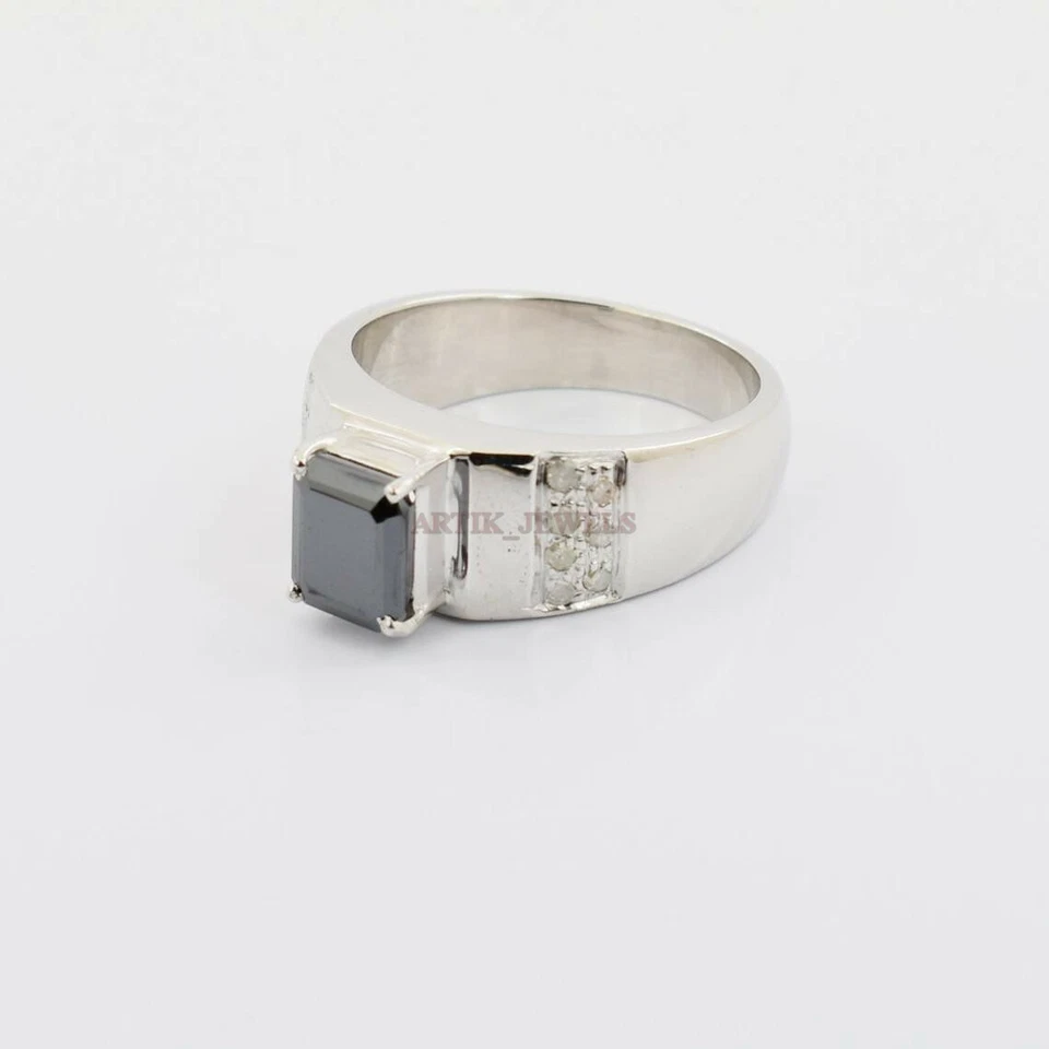 Negra Natural Onix Piedra preciosa con 14K Chapado En Oro Blanco Plata Anillo - Imagen 2 de 4