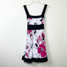 Vintage Y2K Speechless Black White & Pink Floral Tie Waist Sleeveless Dress Sz M