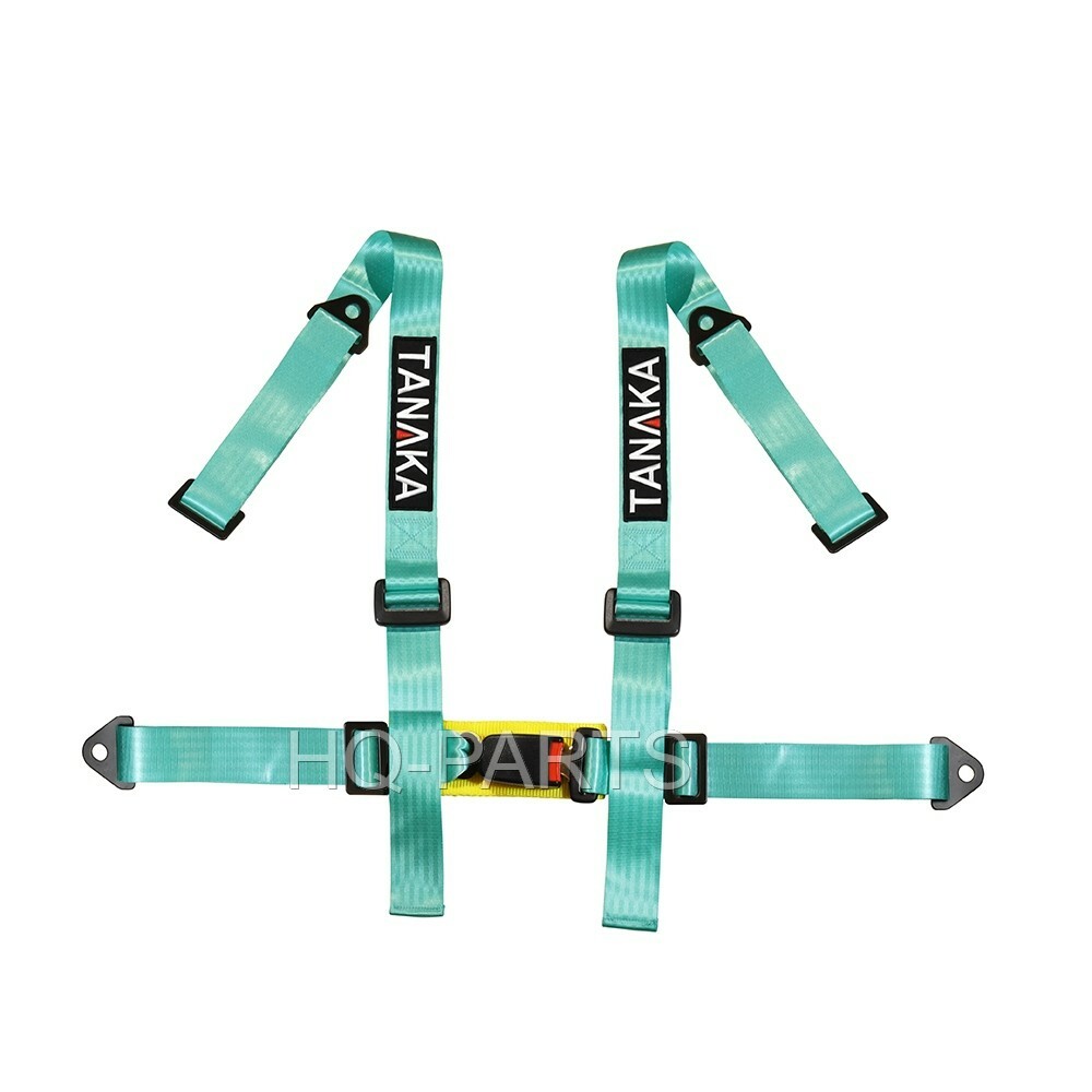 2 X TANAKA UNIVERSAL MINT GREEN 4 POINT BUCKLE RACING SEAT BELT